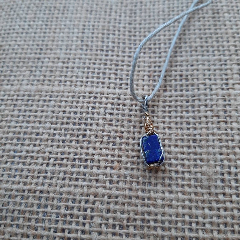 Handcrafted Lapis Lazuli Necklace Solid Steel Wire Wrapped Pendant Dark Blue Lapis Gemstone Necklace