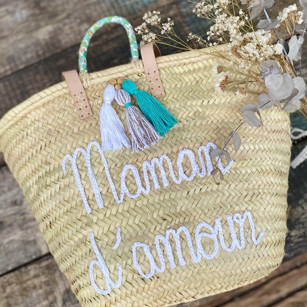 Beige Boho Basket | Large Model | Embroidered collection City and beach basket | Personalized basket | Gift idea.