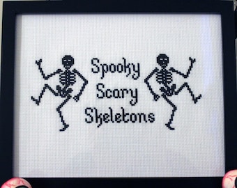 Spooky Scary Skeletons 8x10 Framed Cross Stitch