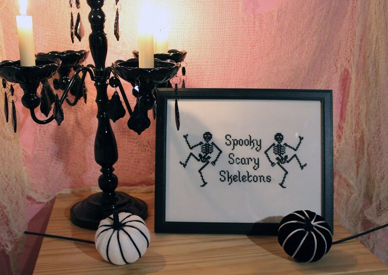 Spooky Scary Skeletons 8x10 Framed Cross Stitch image 2