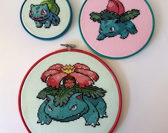 Aro de punto de cruz Bulbasaur, Ivysaur y Venusaur