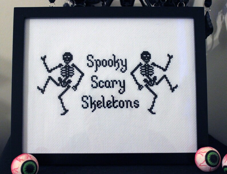 Spooky Scary Skeletons 8x10 Framed Cross Stitch image 1