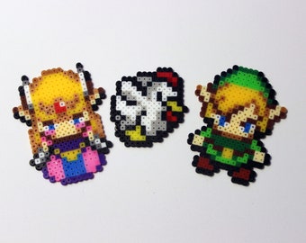 Zelda, Link, & Cucco - Legend of Zelda - Mini Perler Beads