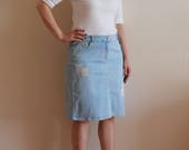 Denim Skirt Vintage Denim Skirt Pale Blue Denim Skirt Retro Skirt Pencil Skirt Mini Skirt High Waist Skirt Large Size