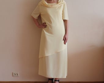 Vintage Dress Women's Dress Pale Yellow Dress Bridesmaid Dress Long Dress Short Sleeve  Large Size