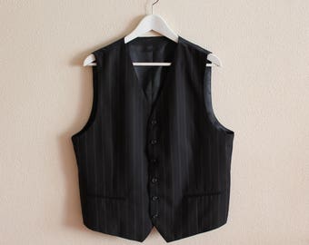 Mens Vest Black Vest Black Striped Men's Vest Steampunk Vest Fitted Waistcoat Gentlemen's Vest Edwardian Victorian Baroque