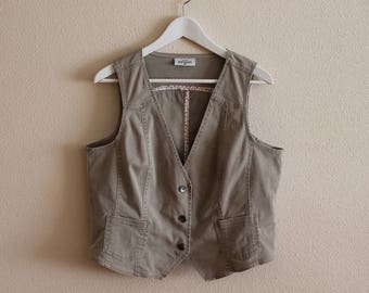 Beige Vest Brown Women Vest Beige Women's Vest Women Steampunk Vest Fitted Waistcoat Cotton Blend Extra Large Size