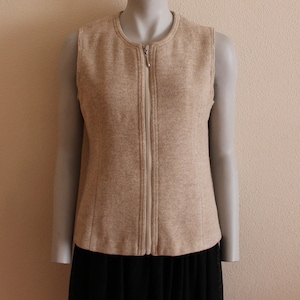 Beige Wool Vest Women's Beige Vest Wool Blend Waistcoat Beige Waistcoat Sleeveless Jacket Zip Small/Medium Size