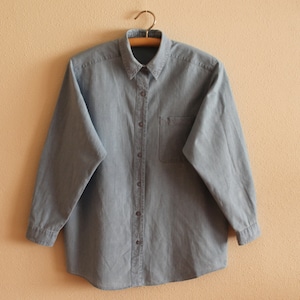 Blue Blouse Womens Blouse Blue Women Shirt Cotton Top Long Sleeves Cotton Shirt Button-Up Collared Embroidered Blouse Medium to Large Size