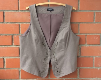 Women's Vest Linen Blend Waistcoat Purple Brown Vest Extra Large/XXL Size