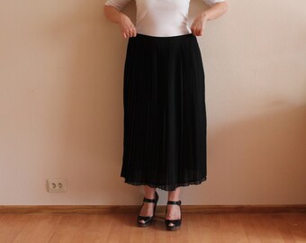 Black Skirts Pleated Skirts Accordion Pleated Midi Skirts Vintage Skirts Retro Skirts Lined Extra Large Size Etsy UK