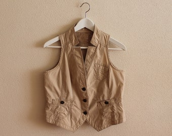 Beige Vest Brown Women Vest Beige Women's Vest Women Steampunk Vest Fitted Waistcoat Cotton Medium Size