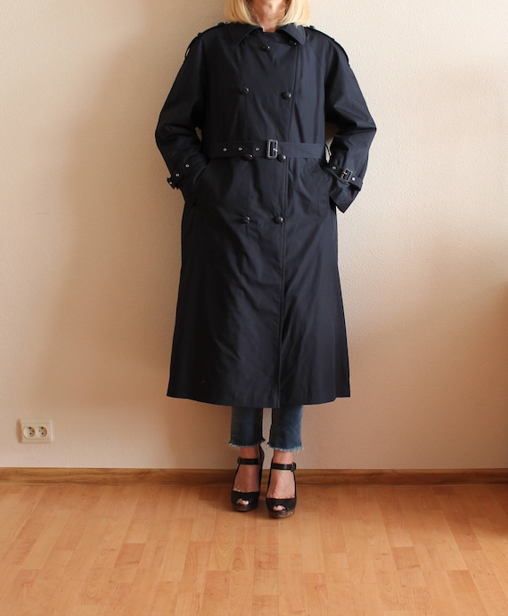 Women's Trench Coat Vintage Coat Warm Coat Navy R… - image 1