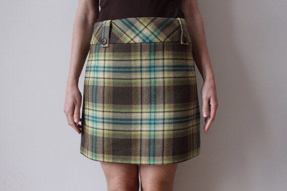 Green and brown plaid skirt hot sale
