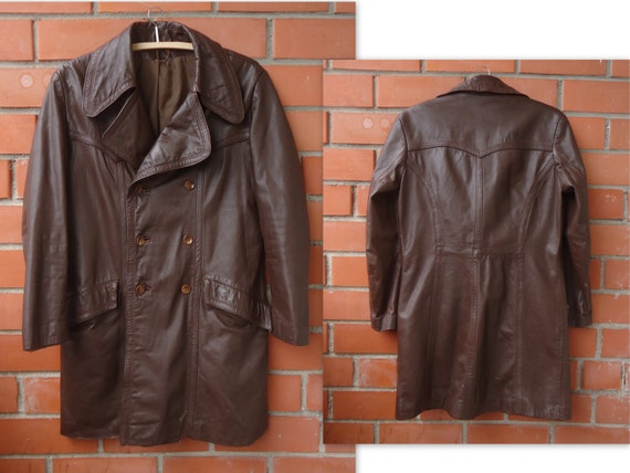 Brown Men's Leather Coat Vintage Leather Coat Real