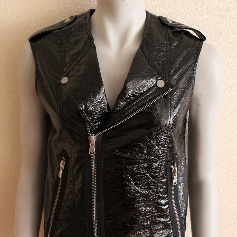 Black Vinyl Vest Women's Vinyl Vest Wetlook Waistcoat PVC Etsy