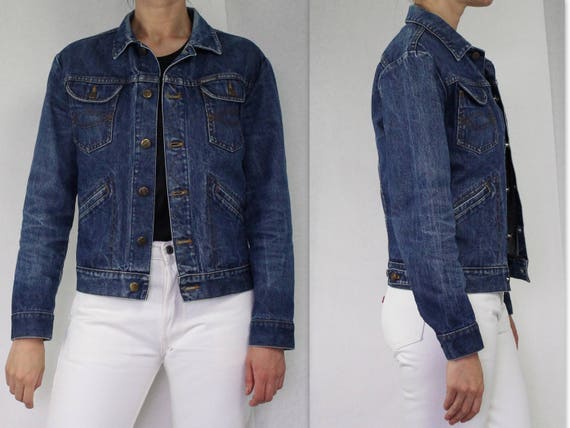 Vintage Denim Jacket 90's Jean Jacket Dark Blue Denim Jacket