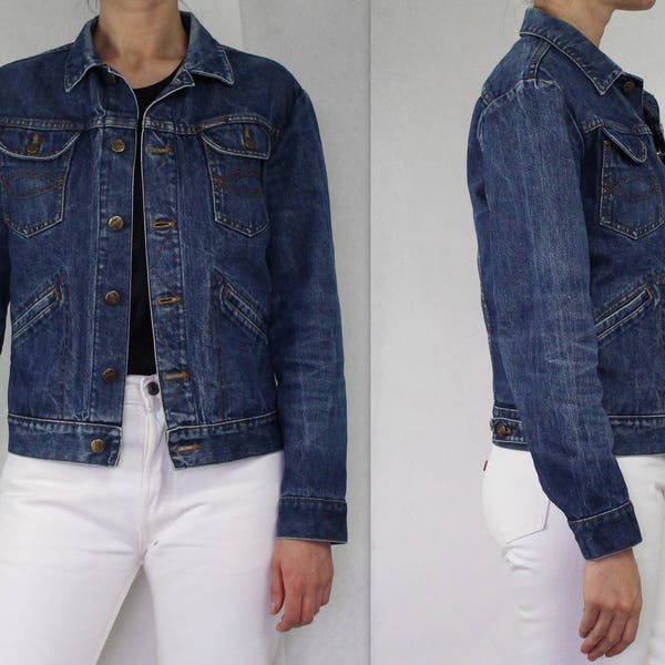 Vintage Denim Jacket 90's Jean Jacket Dark Blue Denim Jacket Women's Denim Jacket Grunge XS/S Size