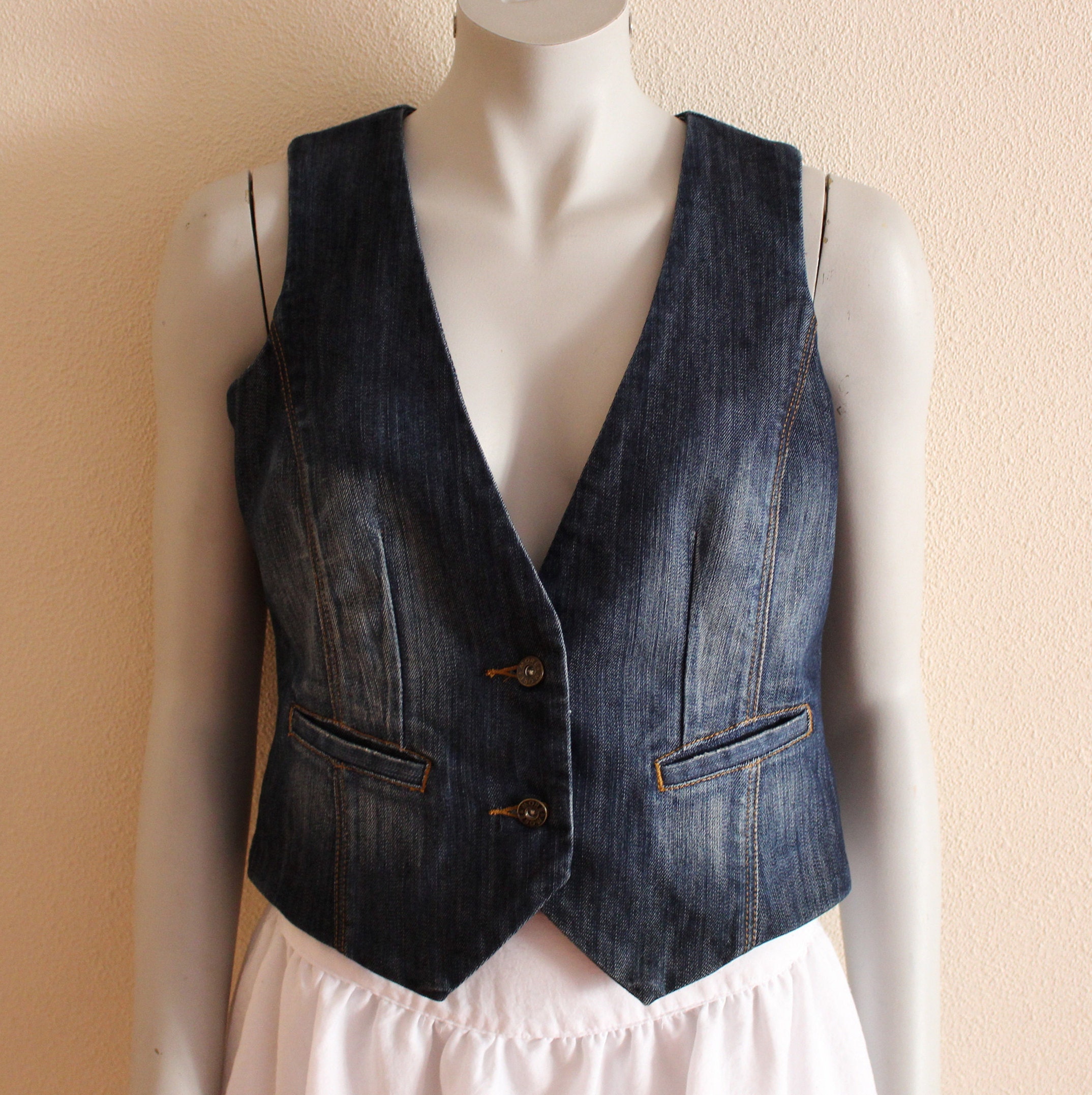 Women's Denim Vest Vintage Denim Vest 