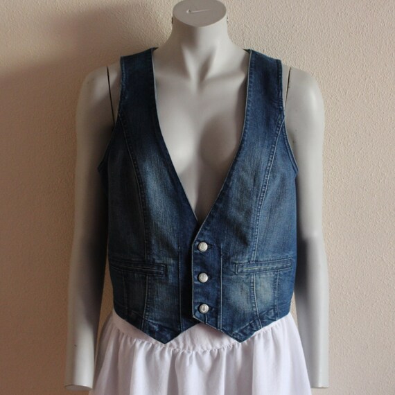 women's blue denim vest