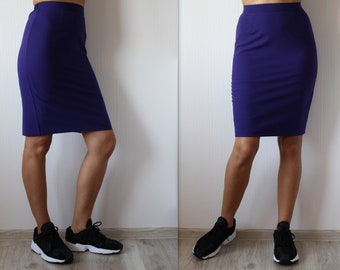 Purple Skirt Pencil Skirt Fitted Midi Skirt Women's Wool Skirt Vintage Skirt Retro Skirt Secretary Skirt High Waisted XS Size