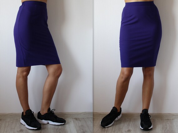 Jupe Crayon Femme PURE Collection, Laine Violette, Taille 18, Mi-longue
