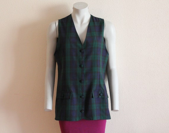 Plaid Vest Women Vest Plaid Women Vest Blue Green