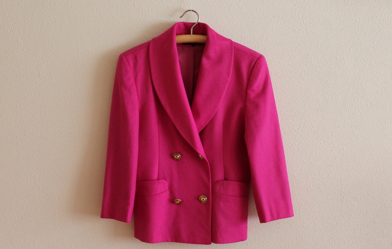 Pink Jacket Coat Short Sleeve Single Breast Button Faux Kashmir Wool Size 10