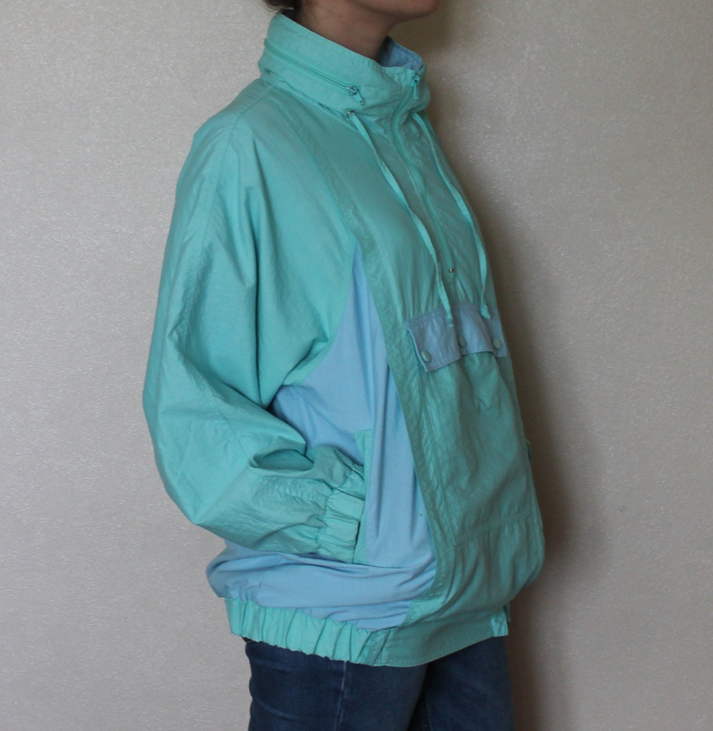 Vintage Windbreaker Mint Green Light Blue Windbreaker Hipster | Etsy