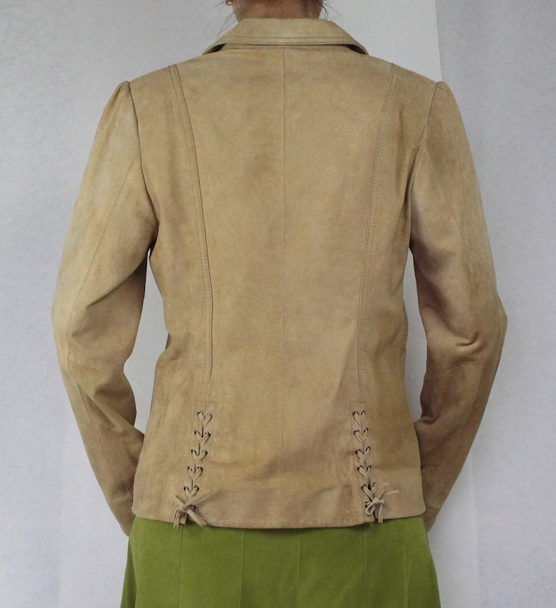 Beige Suede Leather Blazer with Golden Shine Vintage Suede Leather Jacket Women/'s Suede Leather Coat Fitted Hippie Boho Large Size