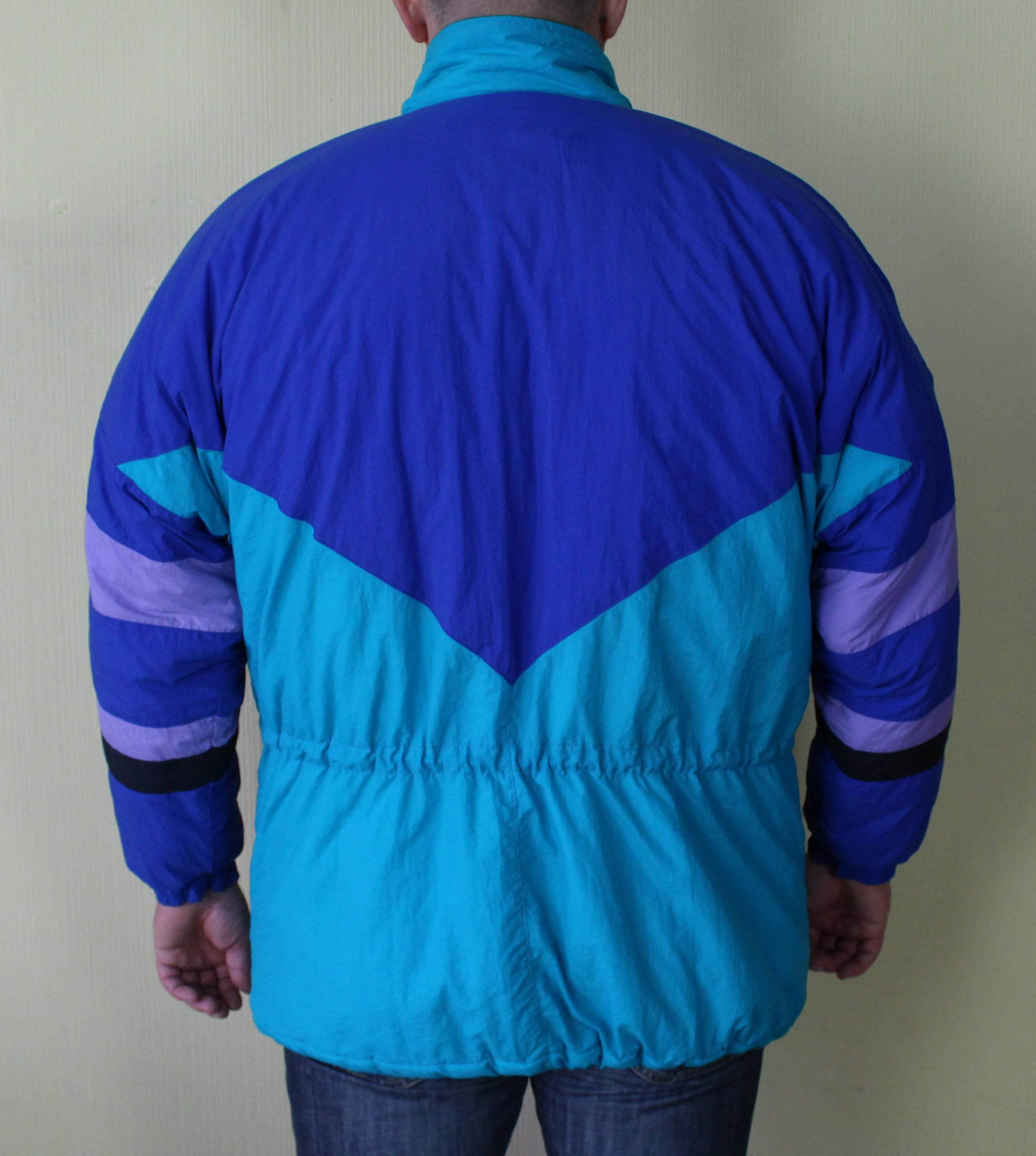 Vintage 90s Winter Jacket Multicolor Blue Turquoise Blue