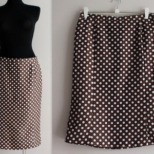 Brown Bronze White Polka Dot Skirt Dotted Skirt Pencil Skirt Midi Skirt Vintage Skirt Office Secretary Large Size