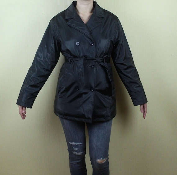 Black PVC Coat Vintage 90s Glossy Jacket Womens Tr