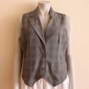 Gray Vest Grey Women Vest Gray Plaid Vest Women&#39;s Checkered Gray Vest Women&#39;s Grey Plaid Waistcoat Fitted Waistcoat Vest XL Size