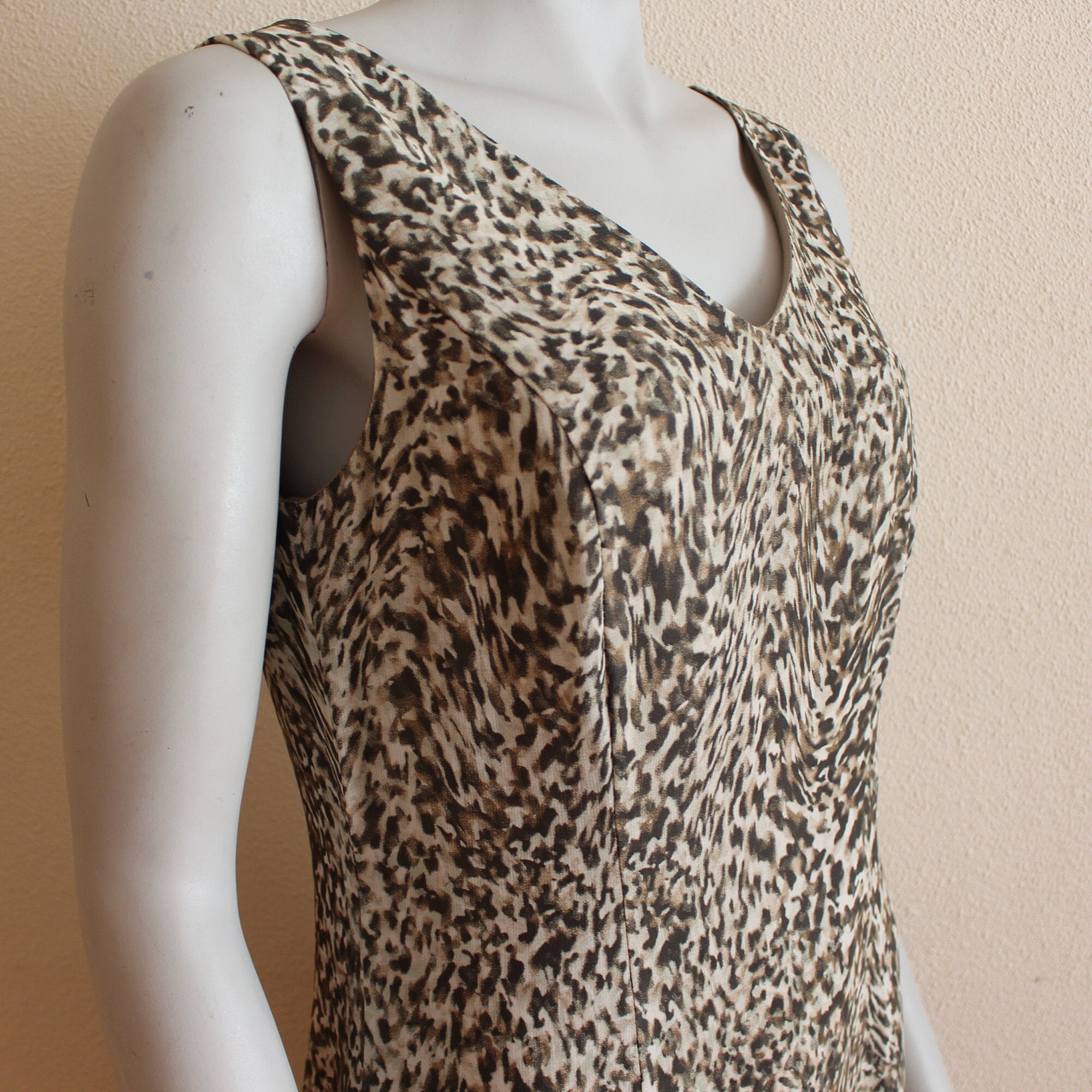 Leopard Print Dress Animal Print Dress Frill Dress Beige Dress Midi Dress  Sleeveless Dress Knee Length Dress Lined Back Zip Medium Size - Etsy