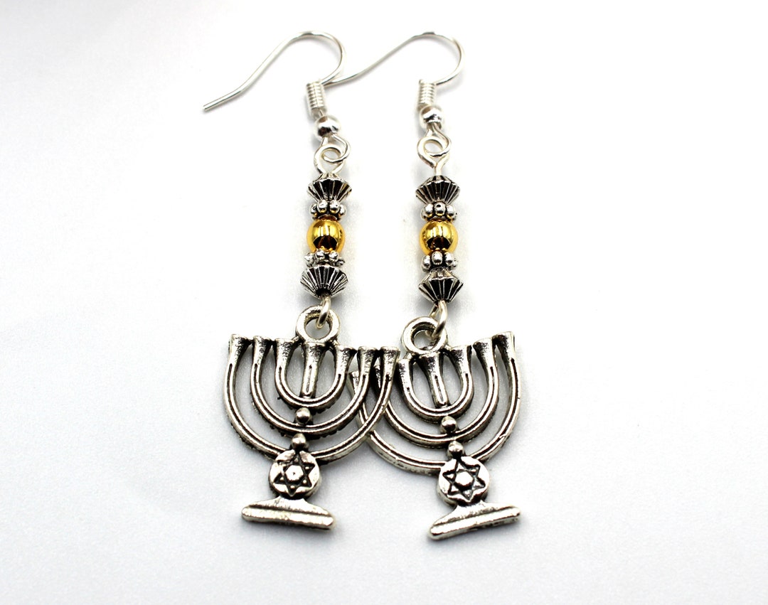 Jewish/judaic Silver and Gold and Menorah Earrings Etsy