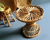 Vintage Bohemian Mini Woven Rattan Drum Stool Style Plant Stand Small Plant Table - 7 quot Diamter x 7 quot H - Vintage Bohemian Decor