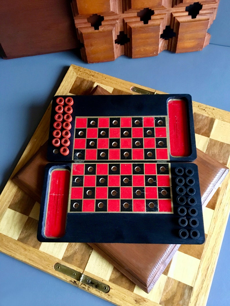 Vintage / ANTIQUE 1910 Travel Checkers Set / Checkers Game / Etsy