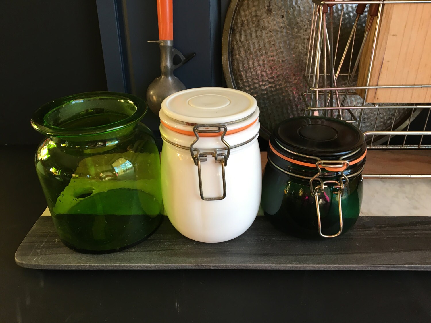 Vintage weiß und grün Küche Kanister Set mit passenden grünen | Etsy