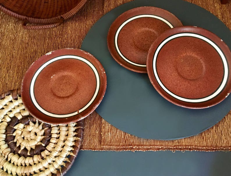Vintage Southwestern Striped Terracotta Plates Saucers Decorative Plates Vintage Southwestern Decor Made in Peru Set of Three
