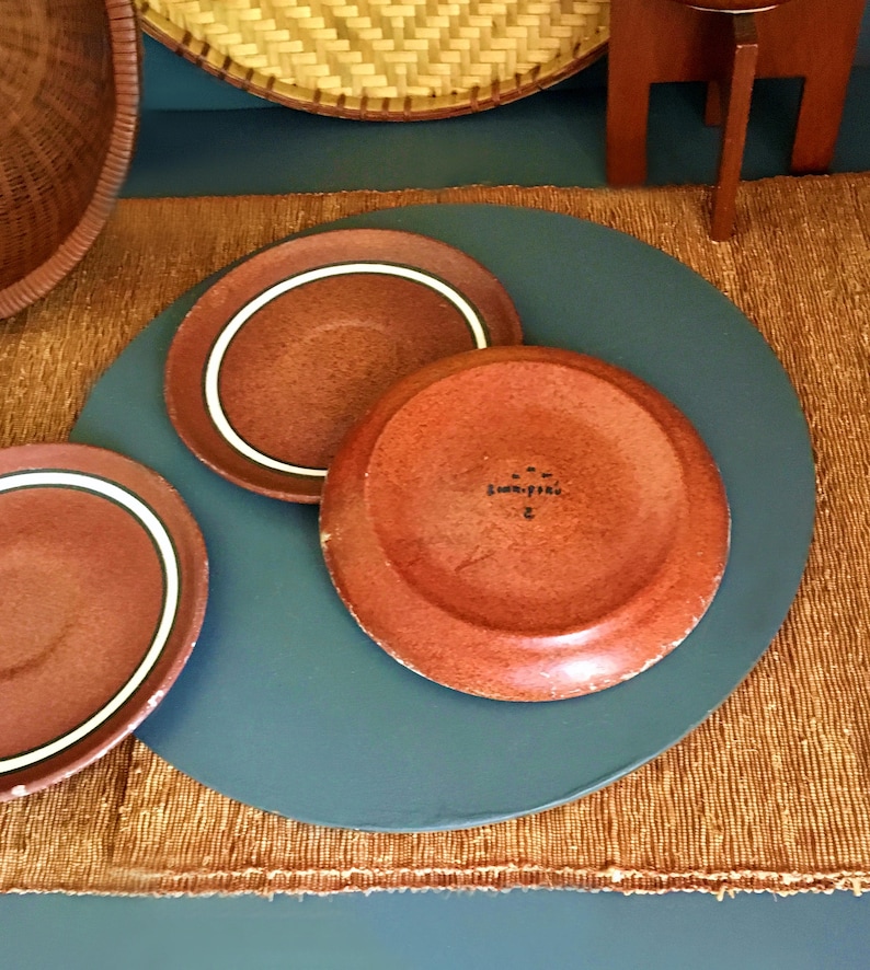 Vintage Southwestern Striped Terracotta Plates Saucers Decorative Plates Vintage Southwestern Decor Made in Peru Set of Three