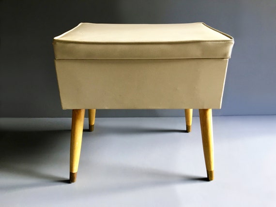 Vintage Mid Century Sewing Stool Storage Ottaman Foot Stool Etsy