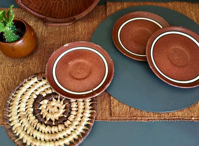 Vintage Southwestern Striped Terracotta Plates Saucers Decorative Plates Vintage Southwestern Decor Made in Peru Set of Three