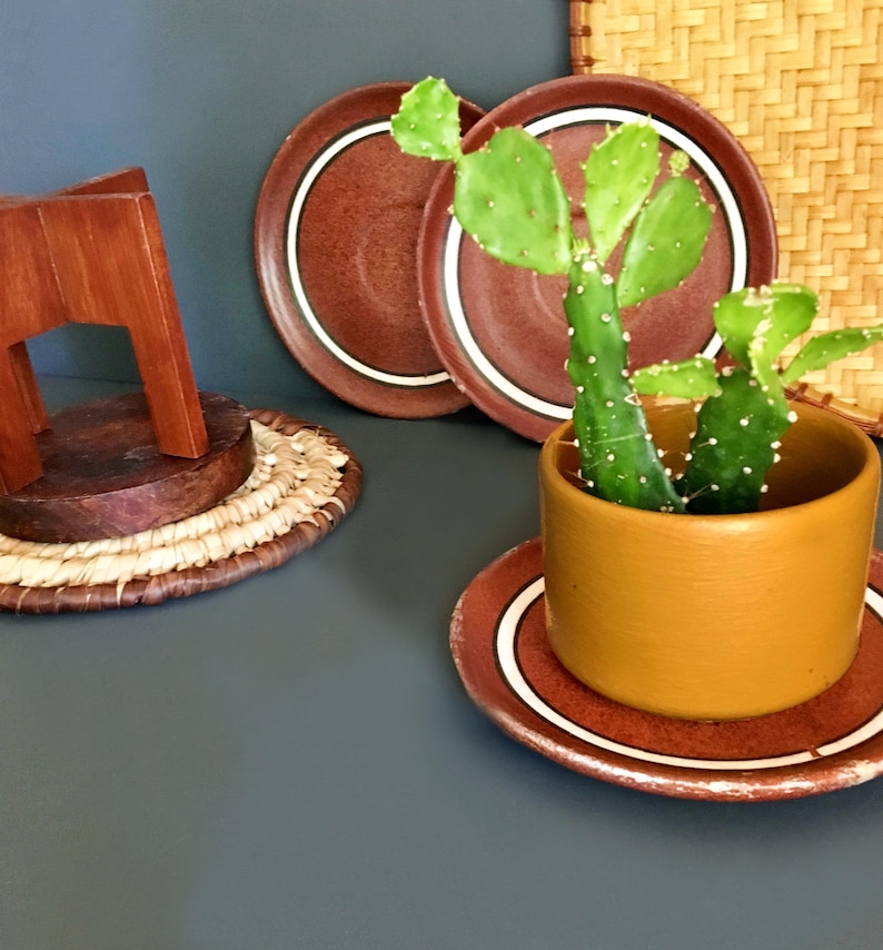 Vintage Southwestern Striped Terracotta Plates Saucers Decorative Plates Vintage Southwestern Decor Made in Peru Set of Three