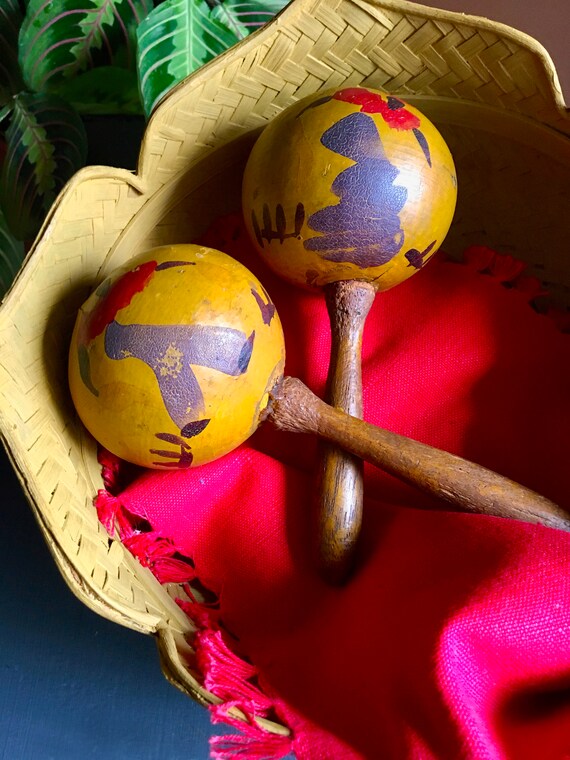 Vintage Handpainted Spanish Maracas A Rare and Stunningly Etsy