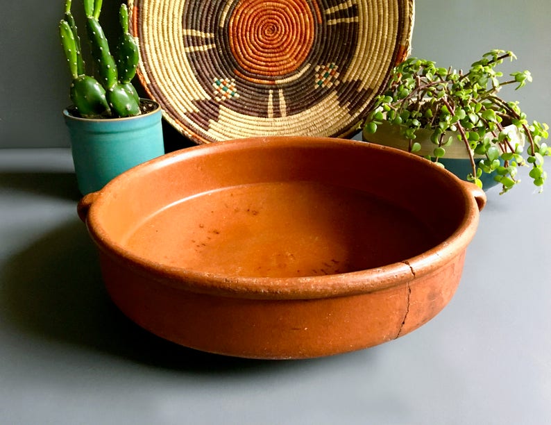 14 Diameter Glazed w Side Handles Vintage Southwestern Huge Terracotta Decorative Bowl Vintage Southwestern Decor Does Have Crack