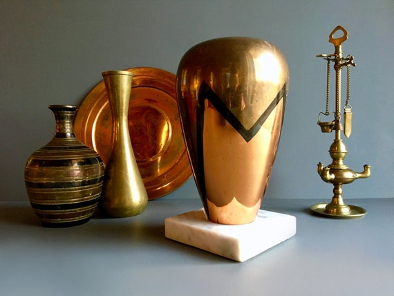 Vintage Bohemian India Brass Polished Tri Toned Metal Vase Etsy