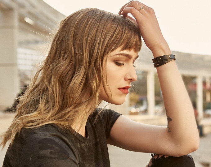 The Slayer Studded Unisex Leather Cuff with Magnetic Clasp