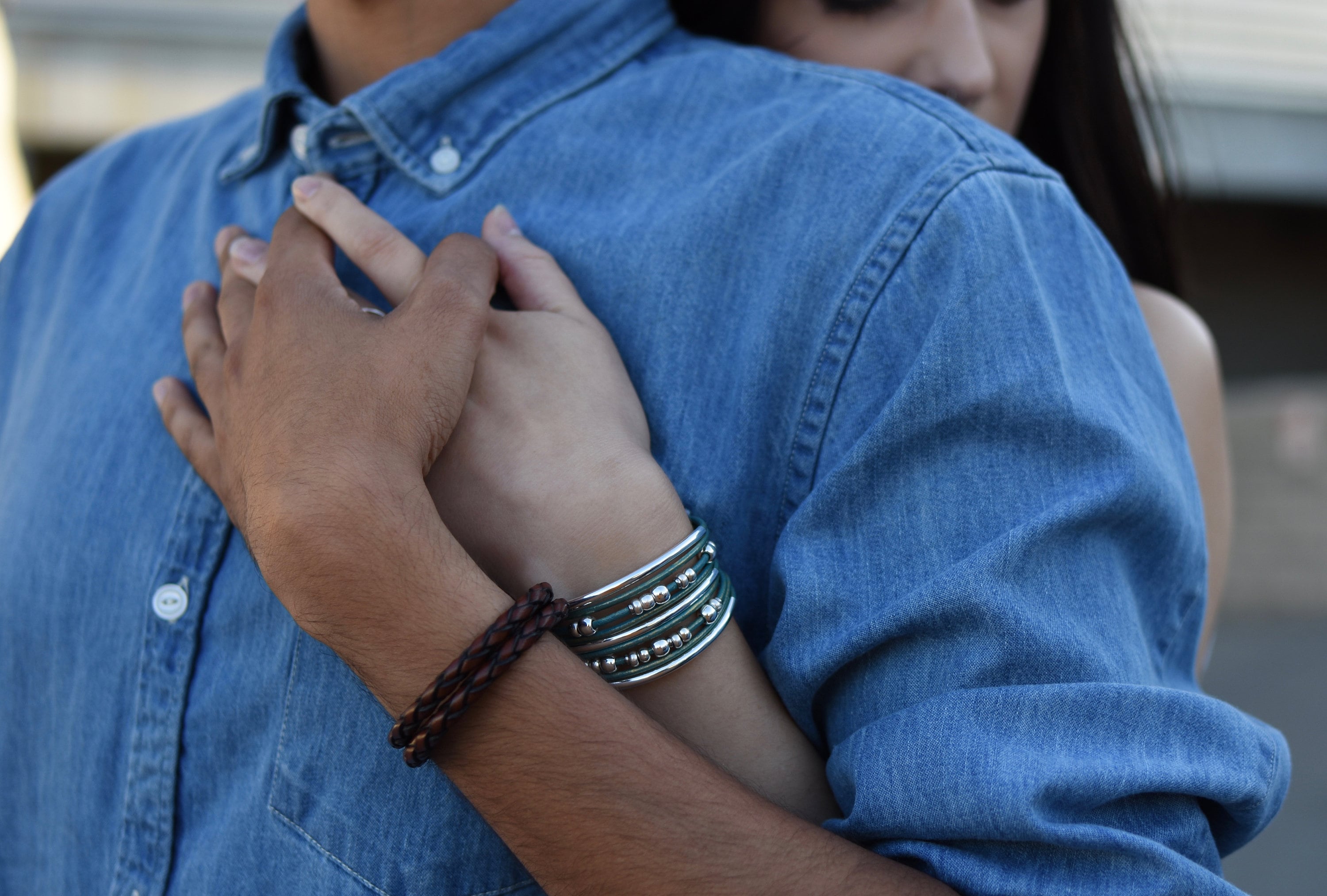 Bracciale da uomo in pelle italiana a doppia treccia con chiusura magnetica - Italia
