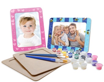 4 Set of Paint Your Own MDF Wood Picture Photo Frame (5''x7''), for Children to Paint and Decorate, Classroom Arts Crafts, Kids Party Favors